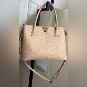 Textured Grossi Tote Satchel with Gold V Accent